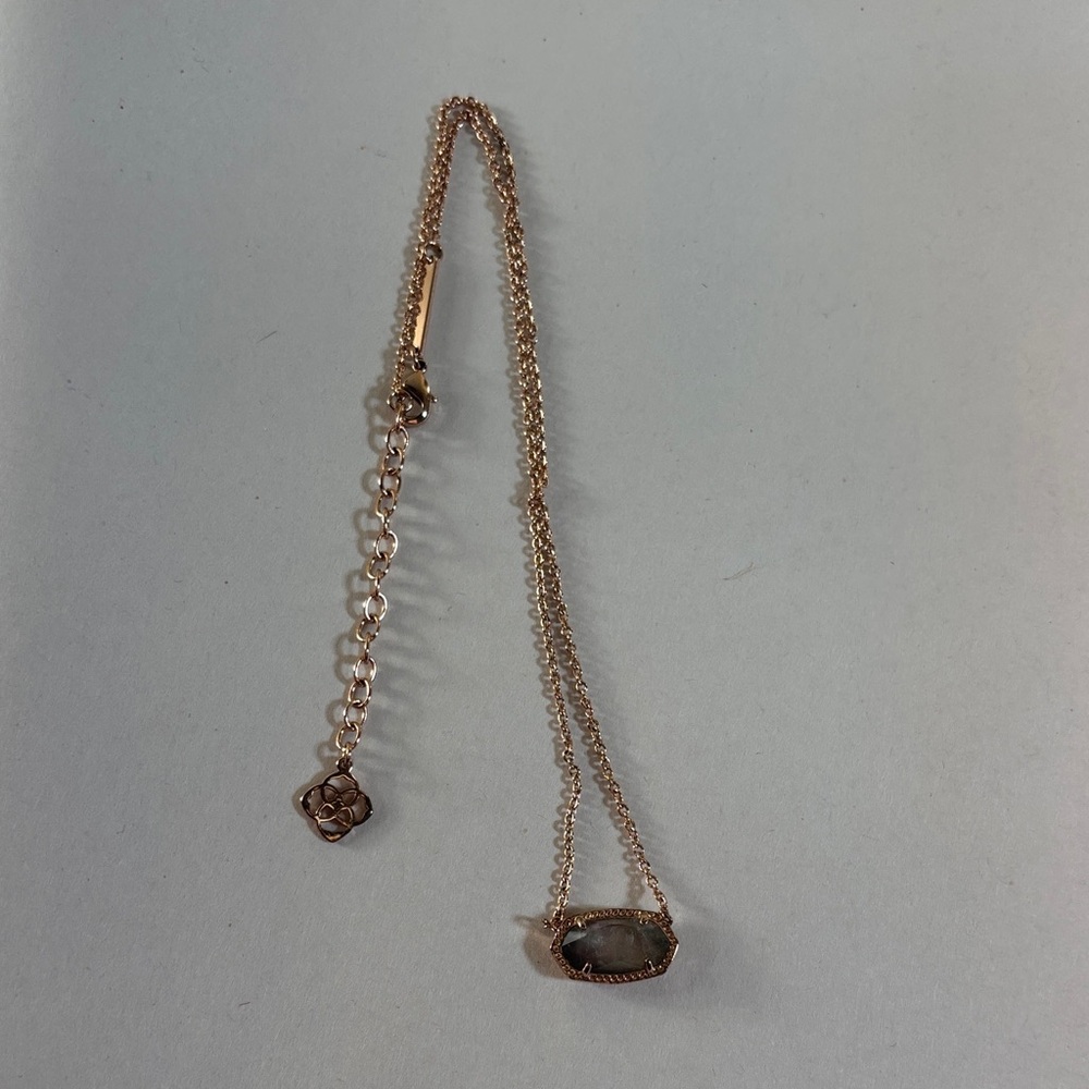 Kendra Scott Rose Gold Elisa Necklace with Iridescent Gray Pendant